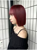 切りっぱなしボブ/ボブ/赤髪/チェリーレッド/ワインレッド