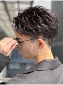 ベリーショート　ブルーブラック　オールバック