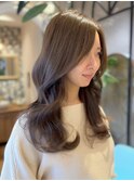 ミディアムレイヤーカット/オリーブグレー/韓国風/小顔前/札幌