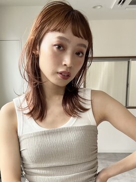 キノ(kino) くびれレイヤーカット顔周りオン眉オレンジブラウン