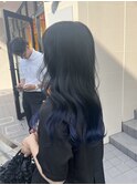 裾カラー ダブルカラー 青髪 グラデーション