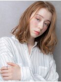 アプリコットオレンジ金髪かきあげボブパーマ309W川口20代30代