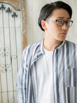 ダンディ館アダム 戸頭店 ダークアッシュ七三オールバックセミウェットヘアD