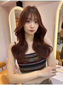 韓国ヘア/くびれヘア/前髪カット/顔まわりカット/ピンクブラウン