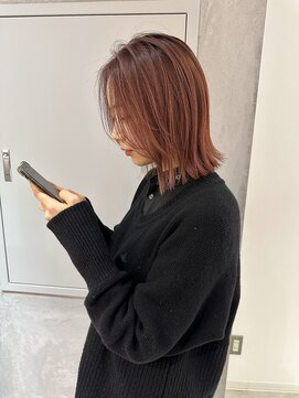 ヨーク(YOKE) YOKE 大人ボブ切りっぱなしボブオレンジベージュ前髪あり外ハネ