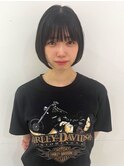 ミニボブ 黒髪ショート 内巻きぱつっとボブ フルバング