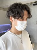 メンズロングミディアムヘアカットパーマニュアンスマッシュ調布