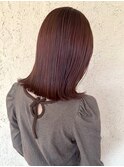 外ハネミディアム チェリーレッド チェリーピンク 艶髪 美髪