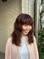 オルセン(OLSEN)&nbsp;ミディアムレイヤー/顔周り/ミディアムパーマ/オレンジカラー