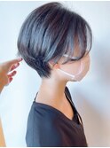 【morio 原宿】前髪なしくびれショート　黒髪ハンサムショート