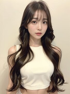 ムウ 難波(MOU) レイヤーロングワイドバングホワイトブロンド外はねボブ美髪20代