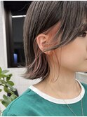 インナーカラーミディアムショコラベージュボブウルフグレージュ