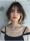 ナチュラルボブワイドバングホワイトブロンド外はね美髪20代30代