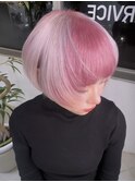ピンクベージュハッシュレイヤーボブ韓国風ミルクティーベージュ