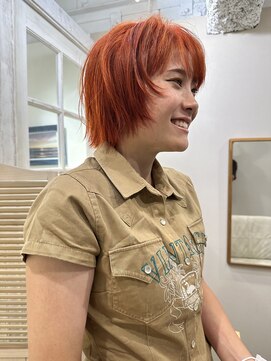 リノショアーズ ショウナン 辻堂店(RinoShores SHONAN) 大人美人前髪ボブウルフオレンジダブルカラーフェミニンモード