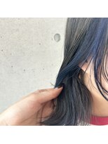 アチーブ ヘア デザイン(achieve hair design) ネイビーイヤリングカラー×黒髪外ハネボブスタイル20代30代