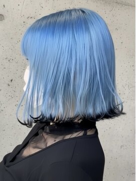 プネル(punel) ペールブルー×ブラック 寒色系カラー 裾カラー/ケアブリーチ
