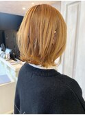 福山人気ハニーベージュ外ハネミディ韓国風くびれ巻き20代30代春