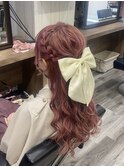 編み込みハーフアップ