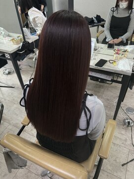 アジールヘア 所沢プロペ通り店(agir hair) ピンクブラウンケアブリーチ小顔カットワンレンロング所沢