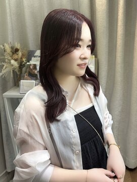 デュノヘアー 神戸三宮店(DUNO hair) 顔まわりカット×くびれミディ×ボルドーカラー