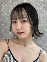 サンク 原宿 表参道(cinq)&nbsp;インナーカラーベージュショートボブ黒髪ボブ前髪インナーカラー