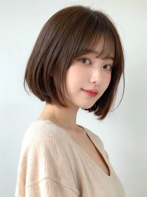 パツっとボブ 前髪あり 大人可愛い 春ヘアカラー タンバルモリ