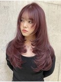 ハイライトカラーミルクティーベージュレイヤーカット