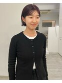 デジタルパーマチェリーブラウン前下がりボブミディアムミニボブ