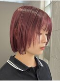 のあワインレッドカラー 深みレッド ボブカット