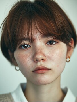 黒髪/クラゲヘアー/オリーブグレー/小顔/ココアベージュ/大口