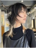 ワイドバング外ハネブルーブラック