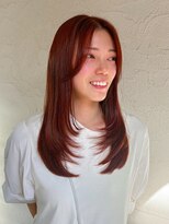 ネアン バイ エーケー 北花田(nean by AK)&nbsp;ボルドーカラー×ロングレイヤースタイル　ブリーチなしカラー