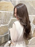 ロングヘア/韓国ヘア/かき上げ/ウェーブ/前髪なし/ベージュ/梅田
