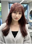 ダブルカラーピンクベージュピンクブラウンカラーレイヤーカット