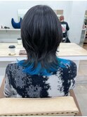 ウルフインナーカラーブルー/ケアブリーチデザインカラー/名古屋