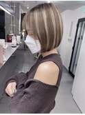 ハイライトカラーミルクティーベージュケアブリーチダブルカラー