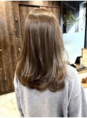 ロングショートワンカールパーマカーキグレージュ前髪錦糸町