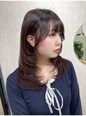 レイヤーカット/ハイレイヤー/ボルドーカラー/透明感カラー