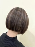 ホワイトグレージュミニウルフデジタルパーマチェリーブラウン