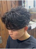 大分メンズカットセンターパートフェザーパーマフェザーショート