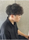 メンズ前下がりマッシュ質感重視波巻きスパイラルパーマウェーブ
