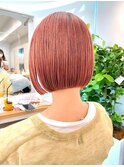 ぱつっとボブ×ダブルカラー×アプリコットオレンジ[横浜駅]