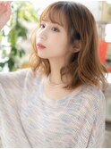 ★透けバングアプリコットオレンジ耳掛けふわミディ20代30代★1