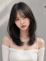 ユーフォリア 渋谷グランデ(Euphoria SHIBUYA GRANDE)&nbsp;ミディアムレイヤー　顔周りレイヤー　小顔カット　透明感カラー