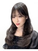 【レイヤーロング】透明感暗髪ダークグレージュシースルーバング