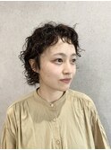 20代30代大人ロングウルフくせ毛風パーマ波巻きショートバング