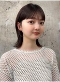 切りっぱなしボブワイドバングチェリーブラウン外ハネフルバング