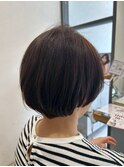 丸み小顔ショートボブ似合わせカットナチュラルブラウン30代40代