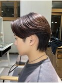 ブルーブラックフェザーパーマ刈り上げセンターパート